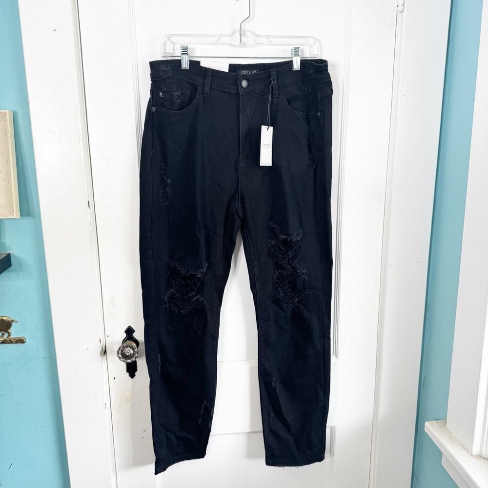 Judy Blue Distressed Boyfriend Fit Black Denim Jeans High Waisted NEW Size 13/31